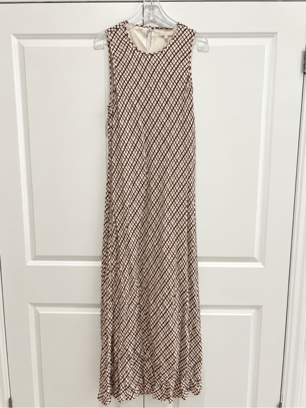 WAYF Sleeveless Checked Maxi Dress in Cream and Brown
